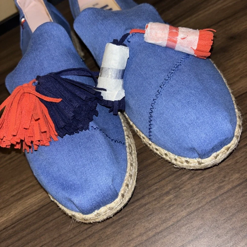 TOMS x Clare V. Sz 8 Deconstructed Alpargata Denim Tassel Espadrille Flats